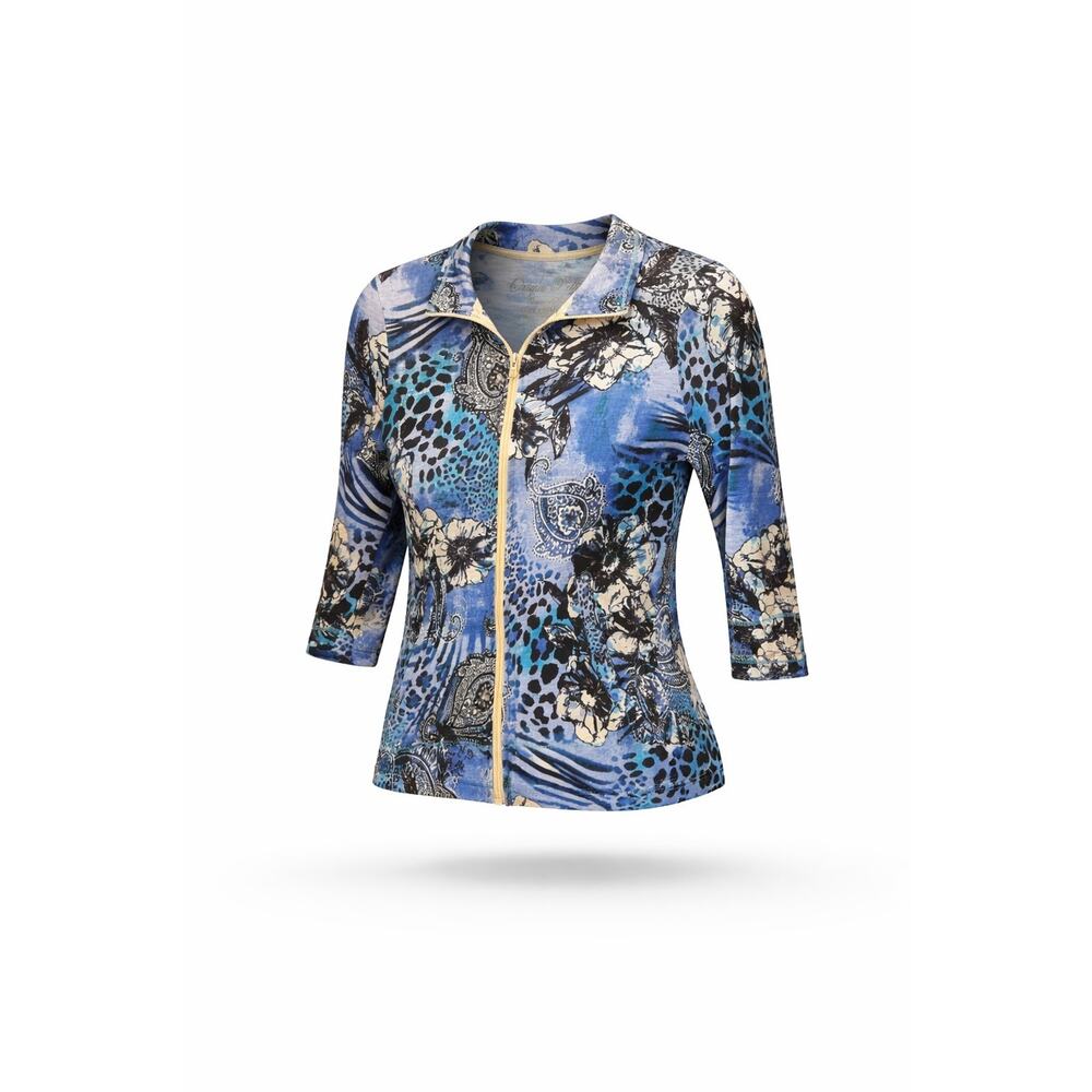 Onque Petite Zipper Front Shirt/Jacket PS 3/4 Sleeves Soft Colorful Casual